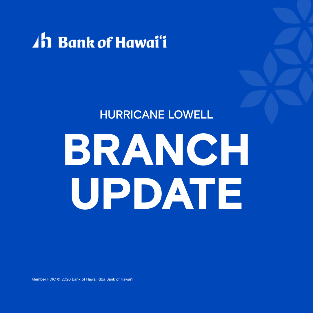 BankofHawaii's tweet photo. Following Hurricane Lowell, our Lihue, Eleele, and Kapaa Branches on Kauai have resumed normal operating hours. 

Our Princeville Branch will operate on abbreviated hours, from 9 a.m. to 4 p.m., beginning Thursday, September 18. The branch will resume normal operating hours on Monday, August 21.

For the most up-to-date status of a branch near you, please visit https://t.co/p4rphmQFZa. We appreciate your patience during this time.