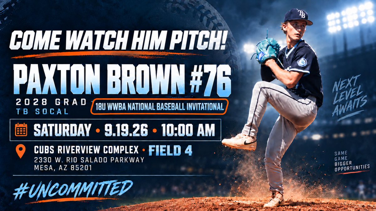 ArizonaBBNation's tweet photo. Come watch him pitch on 9.19.26 at the 18u WWBA National Baseball Invitational! https://t.co/BLMoZPGJmI