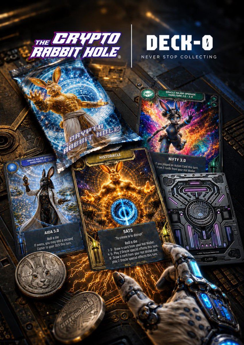 CryptoRabitHole's tweet photo. 📢Do collectors collect?!

The Crypto Rabbit Hole has an amazing Gen-1 series of cards dropping live for mint next Thursday 24th September - you won't want to miss this ApeChain drop!!

The set is stacked with cards from:

🎴Curent Gen-1 series (as usable right now in our online demo)

🎴OG concept cards that are only collectible in this set, a storyline collection 

🎴Amazing legendary pieces created by well-known artists in the space

And more, including an unlockable avatar and sticker packs!

Info in the reply