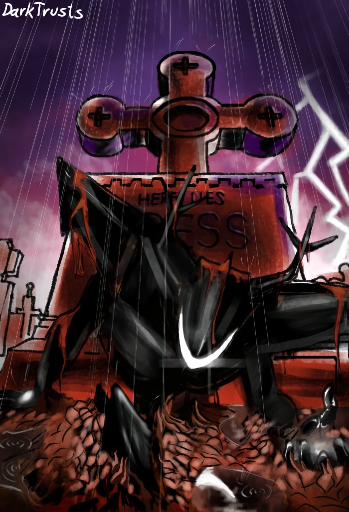 DarkTrusts's tweet photo. "Dess in Black"

Artist: DarkTrusts 
Reference: Spider-man Back in Black
#deltarune #Undertale https://t.co/aW0HQumjoz