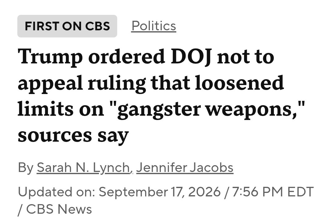 gunrights's tweet photo. The call to not appeal the Texas NFA ruling, the same one that gutted a huge chunk of that unconstitutional scheme, came from Trump himself according to CBS.

And of course they can't help themselves, calling SBRs and suppressors "gangster weapons."

They aren't. Their use in crime is virtually nonexistent, and a suppressor makes a pistol longer and harder to conceal than the handguns criminals actually carry.

A retired ATF Deputy Assistant Director told a House Oversight subcommittee this month that in 35 years and roughly 600 murder investigations, he ran into exactly two suppressors. Neither was used in a violent crime.