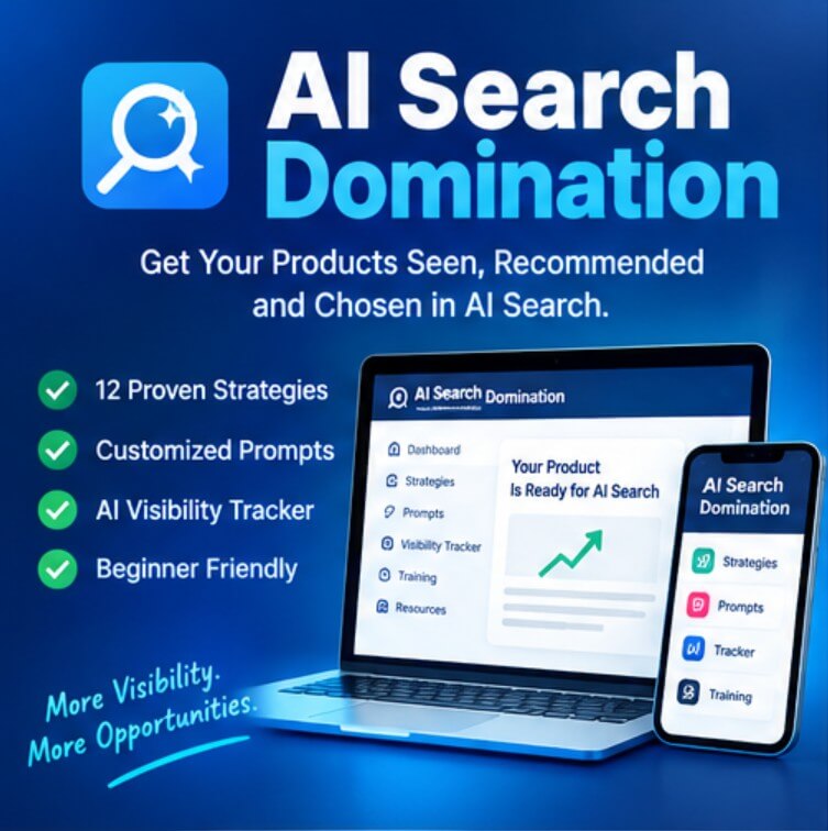 johnsmithmath's tweet photo. AI search is becoming another way people discover products.
 AI Search Domination provides 12 strategies, customized prompts, and an AI visibility tracker to help you create content designed for AI-powered discovery.
#AISearchDomination #AISearch #AIMarketing #AffiliateMarketing https://t.co/WZquYmS1Sg