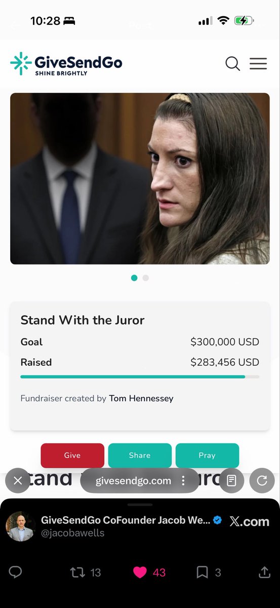 TheLinzerShow's tweet photo. 🚨GiveSendGo Juror Update:

First thing tomorrow morning, GiveSendGo co-founder Jacob Wells (@jacobawells) informed me that he plans to make direct contact with Michael, the holdout juror.

Jacob wants to personally ensure that the money raised for Michael through the GiveSendGo started by @TomHennessey69 makes its way to him safely and directly.

I’ll keep everyone updated on how that goes.

I know many of you donated your hard-earned money to Michael, so I’m sure it’s reassuring to know the co-founder himself is personally helping make sure those funds get where they’re supposed to go.

Much respect to @TomHennessey69 for getting this started and to @jacobawells for stepping in personally. 🙏