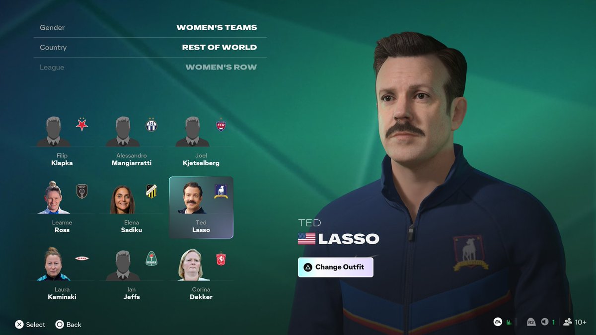 Itz_Crossbow's tweet photo. Ted Lasso in FC27 

Available as a manager in fut and career mode (he’s in woman’s rest of the world) @TedLasso https://t.co/dm2I6Sd02w