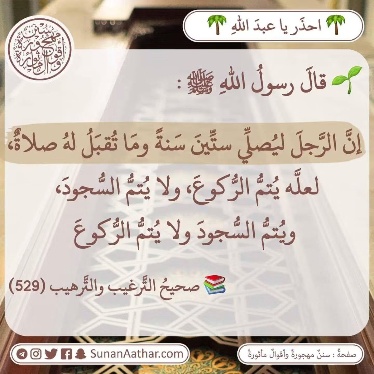 Sunanaathar's tweet photo. 🌴 *احذَر يا عبدَ اللهِ* 🌴
------------------------
📜  《 سُنَنٌ مَهجورةٌ وأَقوالٌ مأثورةٌ 》
https://t.co/c3MUmMgpVS 

قناة تلغرام :
https://t.co/YaHVyiqf2N
قناة وتس أب :
https://t.co/ATv3C0MUdL https://t.co/n0Udn5E8Ph
