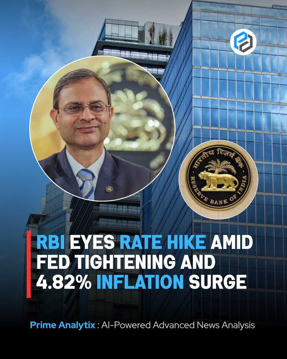 PrimeAnalytix's tweet photo. RBI may raise rates amid Fed tightening and 4.82% inflation, risking capital outflows and rupee stability.

https://t.co/peQ5kVIIpE

#RBIratehike #FedTightening #InflationControl #MonetaryPolicy #IndiaEconomy #ForeignInvestment #CentralBanking #EconomicGrowth https://t.co/52FaAqpjZy