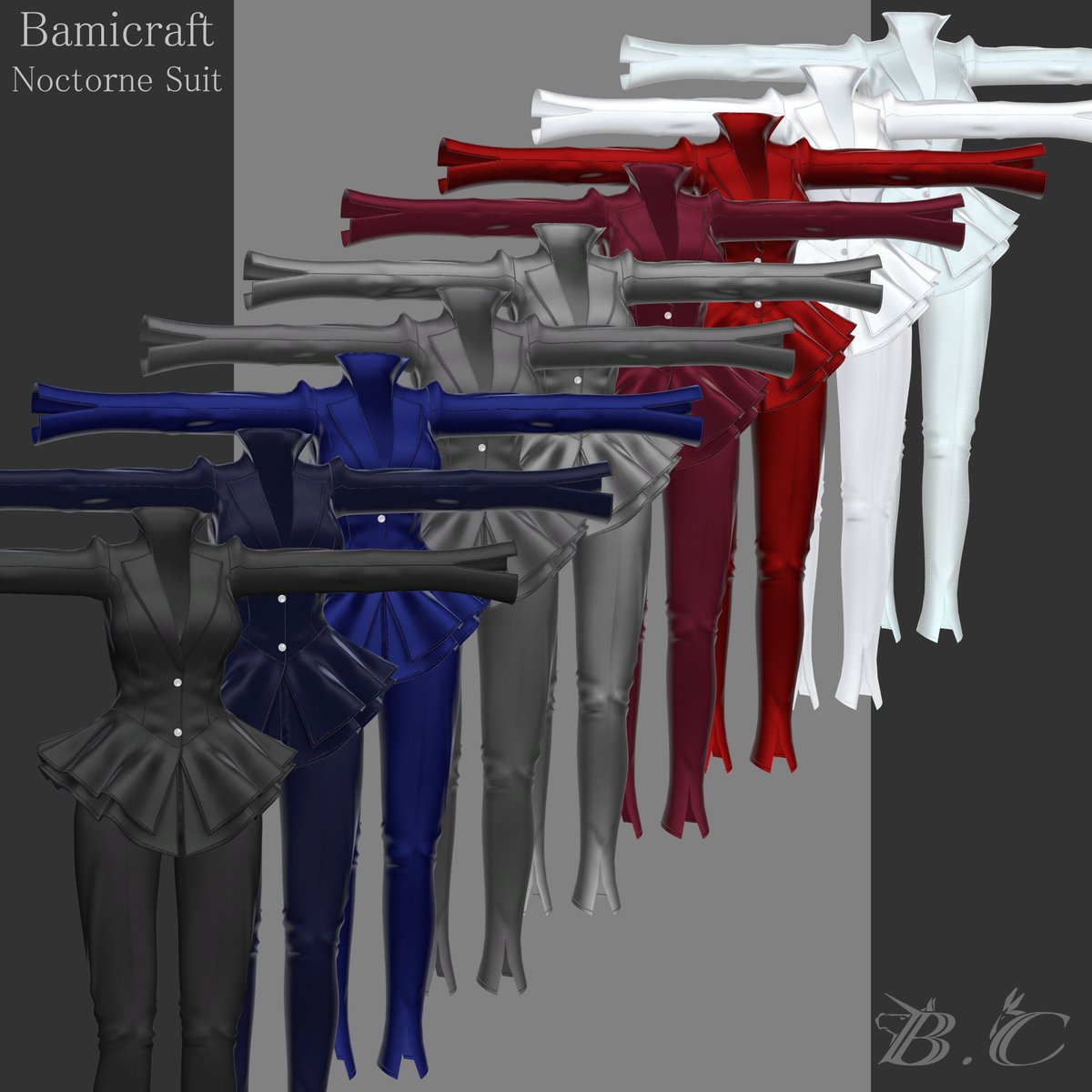 bami_VRver's tweet photo. #Bamicraft です🦄

Noctone Suit【複数アバター対応】
販売開始いたします🦄

対応は　しなの　ラシューシャ　フラクチュア　森羅　ルミナ　しゅあん　海咲　の7名!!

大胆なペプラムシルエットが特徴のジャケットスーツです。

ハイヒールと合わせてどうぞ👠

https://t.co/ZBlGIDGUKV https://t.co/3iUciW7qA1