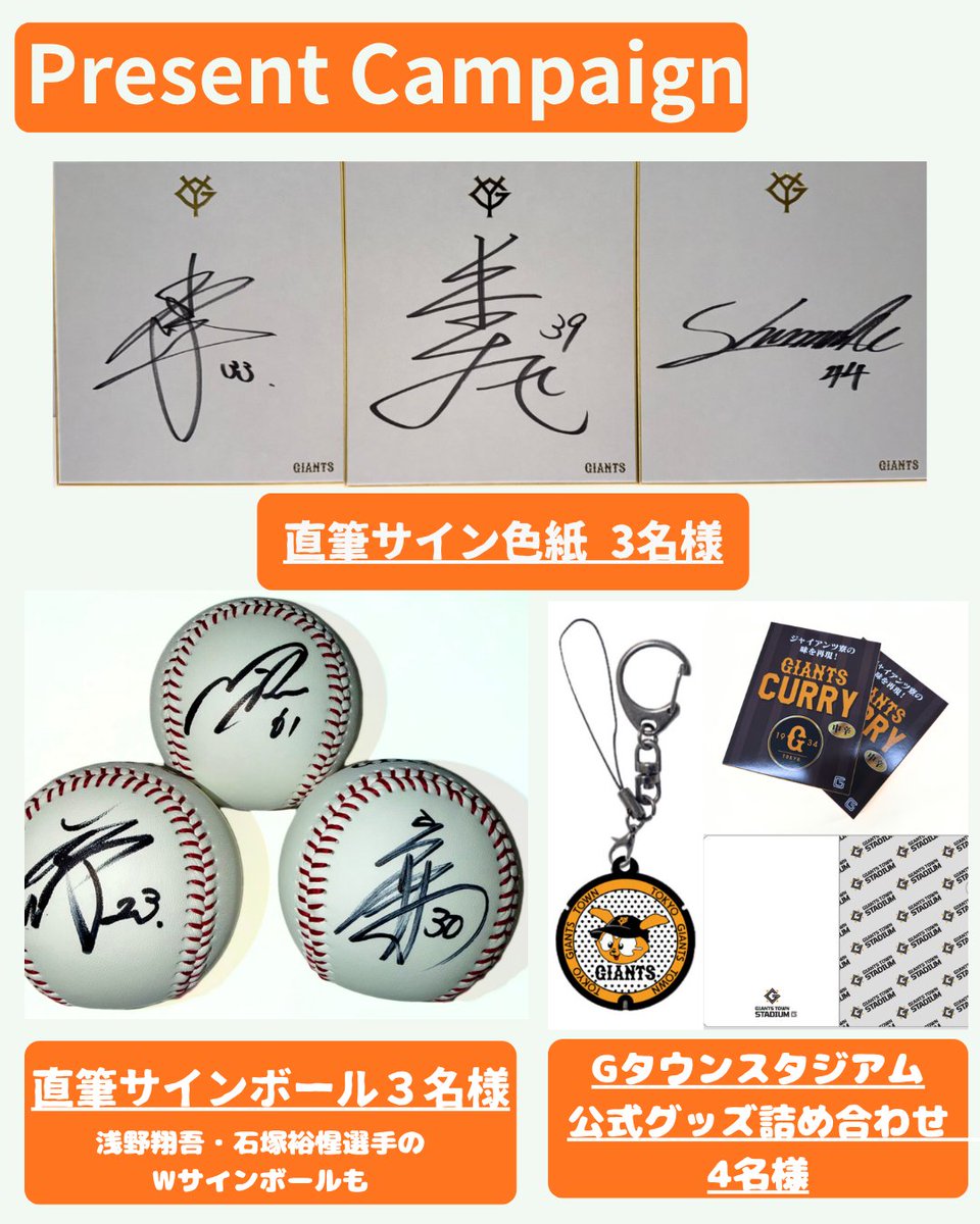 gtown_stadium's tweet photo. ✨ジャイアンツタウンスタジアム公式Instagram フォロワー1万人突破✨

今年7月に開設したジャイアンツタウンスタジアム公式Instagramのフォロワーが、1万人を突破しました！

日頃の応援への感謝を込めて、フォロワーの皆さまを対象にプレゼントキャンペーンを実施します🎁
選手の直筆サイン入り色紙やサインボール、ジャイアンツタウンスタジアム公式グッズなどが当たります！

参加方法はこちら👇
1⃣ ジャイアンツタウンスタジアム公式Instagramを開く(https://t.co/faodsgm0N6)
2⃣ アカウントをフォロー
3⃣ プロフィール欄にある専用フォームから応募

応募期間：9月19日（土）11:00～9月27日（日）23:59
皆さまのご応募をお待ちしています！