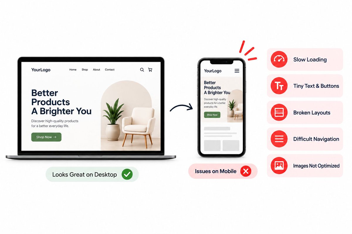 Digi_Weebly's tweet photo. Your website looks great on desktop… but what about mobile? 📱

Common issues:

Slow loading
Tiny buttons
Broken layouts
Difficult navigation

A mobile friendly website isn’t optional anymore.
Fix the experience before you lose visitors.

#WebDevelopment #WebDesign #WordPress https://t.co/CDlPTBeLNy
