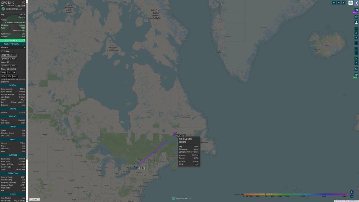 steffanwatkins's tweet photo. We could really use ADSBexchange Mode-S/ADS-B radio receivers in Goose Bay 🇨🇦 1 or more!
Here is #RCAF CC-150 Polaris 15005 #C2B37D as #CFC4340 landing at #5WingGooseBay for NORAD Operation ARCTIC VANGUARD that is running from Sept 13 to 26, 2026. We lose them past that point. https://t.co/BQCoxpnPjB