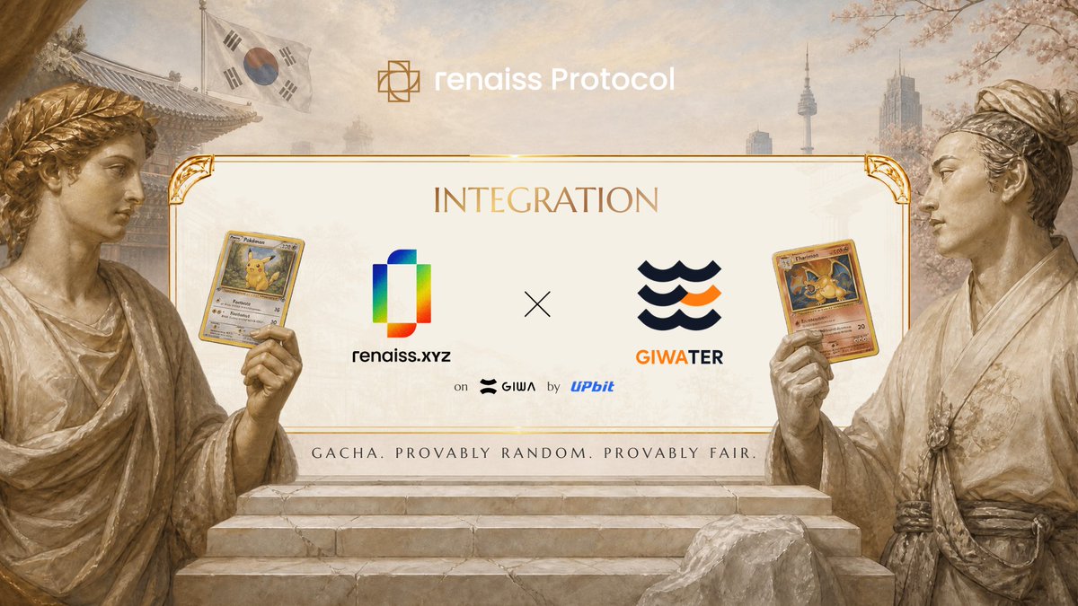 renaissCLTB's tweet photo. Renaiss TCG Gacha Goes Live on @GiwaterFinance 💫

Renaiss has completed the integration of its TCG gacha application with GIWATER, making it the first third-party application to go live on the GIWATER public testnet.

Selected for Upbit’s GIWA ecosystem incubation program, GIWATER is now Korea’s first DEX to integrate Renaiss’s TCG gacha application.

With Proof of Fair, the partnership brings verifiable randomness and third-party-verifiable custody for card inventory to the GIWA ecosystem.

More collaborations across DeFi, RWA and collectible markets are ahead.

See you at KBW. 👀