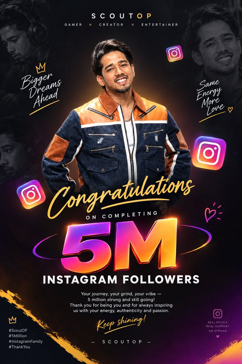 MisfitTX_'s tweet photo. 5 MILLION STRONG! ๐งก๐
From ruling the battleground to making waves inside the Bigg Boss house โ the journey keeps getting bigger! Congratulations @scouttanmay
#ScoutOP #5Million #5MFollowers #BiggBoss20 #BiggBoss #BiggBoss20OnJioHotstar #TeamScout #ScoutArmy #GamingToGreatness https://t.co/IcWIVz5nwm