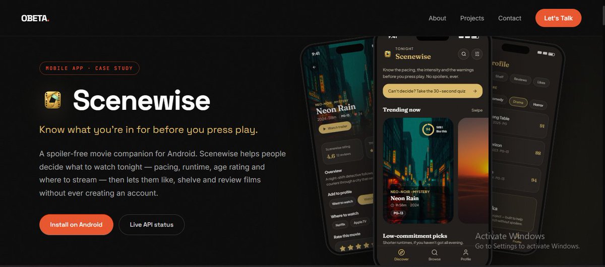 ObetaEric_Codes's tweet photo. And with this in mind, I'm happy to announce that Scenewise, a mobile application used to find movies to check their reviews, ratings, where to watch it and so on is now live on my portfolio🔥🔥

https://t.co/T1FKxJG6Iq

Feel free to check it out and let me know your thoughts... https://t.co/ObDFjtn3HC