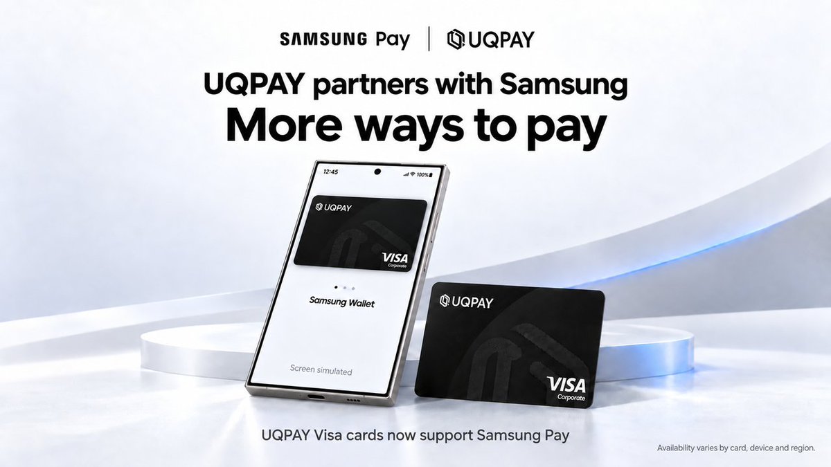 UQPAYHQ's tweet photo. UQPAY × Samsung Pay 📱🎊
Eligible UQPAY Visa cards now support Samsung Pay. Pay with your compatible Samsung phone for convenient business payments, backed by multiple layers of security.
Learn more👇:https://t.co/PtD8M4O7TX
#UQPAY #SamsungPay #BusinessPayments https://t.co/cfaklkGXQc
