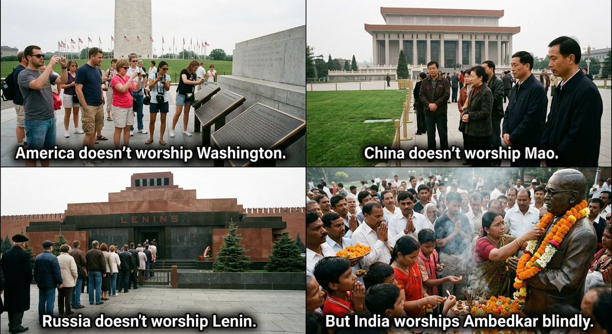 DharmaShield's tweet photo. • America doesn't worship Washington. 
• China doesn't worship Mao. 
• Russia doesn't worship Lenin.

But India worships Ambedkar blindly.

Who will heal this country? https://t.co/8LF3Uv1qFj