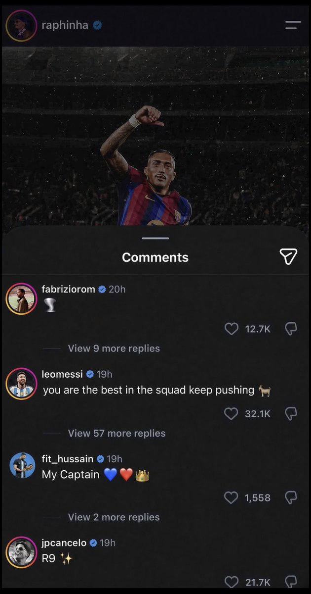Chiefofbridge's tweet photo. 🚨 Raphinha responds after Messi comments under his post-calling him the best in the squad: 

🎙️Reporter: Raphinha, Leo Messi left a comment on your post calling you the best player in the squad. What went through your mind the moment you saw that?

🗣Raphinha: I won’t lie I was happy. Really happy. When the greatest player of all time recognises you like that, it means a lot. At the same time, it made me even hungrier. If Messi can see that in me, I have to keep working, keep delivering for my team, and prove it every time I step on the pitch.