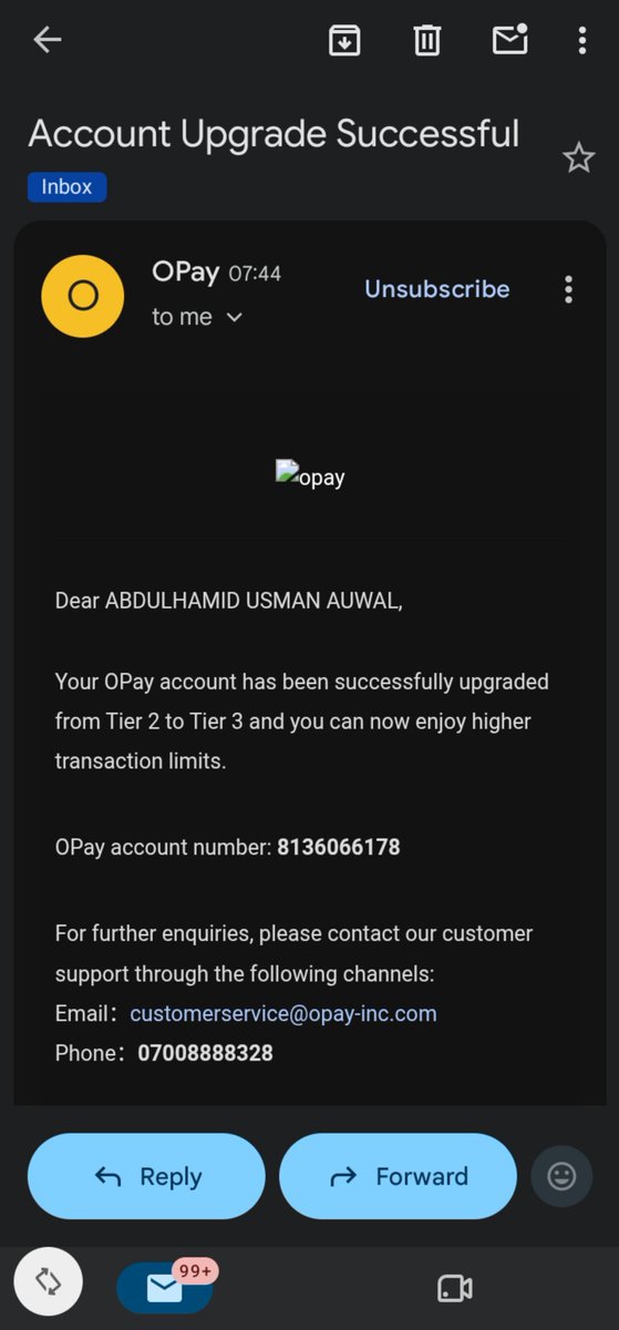 HERMEED001's tweet photo. You'll my OPay account is now on tier 3, congratulations to me.
Thank you @OPay_NG 😊 https://t.co/kLnS4koV3y