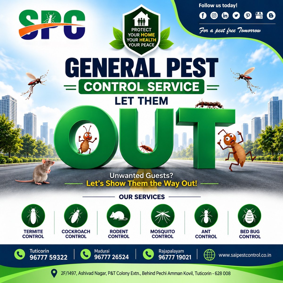 spc_madurai's tweet photo. Pest Control Services in Tuticorin, Madurai &amp; Rajapalayam 🏠🛡️
வீடு மற்றும் வணிக இடங்களில் ஏற்படும் termite, cockroach, rodent, mosquito, ant மற்றும் bed bug பிரச்சினைகளுக்கு Sai Pest Control வழங்கும் professional pest management services.
🌐 https://t.co/ojVDWhsz1w
#PestControl https://t.co/bq9AW5cK5y