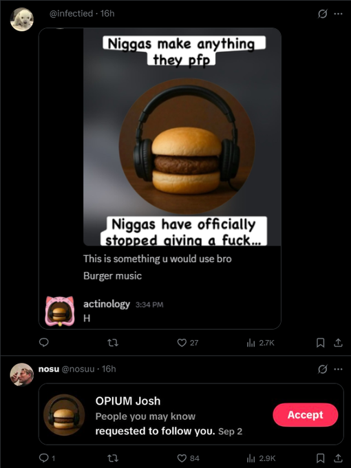 Niorquant's tweet photo. There is a new PFP cult forming around a literal burger with a headphones check the comments 

The pfp is spreading like wildfire this is a meme that gets funnier the higher it goes 

Burger With Headphones $BWH

https://t.co/NlZ22aM6jF https://t.co/4hGxlM6Ab1