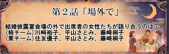 NayutaSt's tweet photo. 10/26～公演の舞台 #ウィル はオムニバス作品！第2話の出演者はこちら！

第２話「場外で」
結婚披露宴会場の外で出席者の女性たちが語り合うのは…

柿チーム
#川﨑裕子
#平山さとみ
#藤崎桐子

(栗チーム)
#住友優子
平山さとみ
藤崎桐子

仲の良い女性が3人集まると・・・
答え：賑やか https://t.co/DWBOS4Skvu