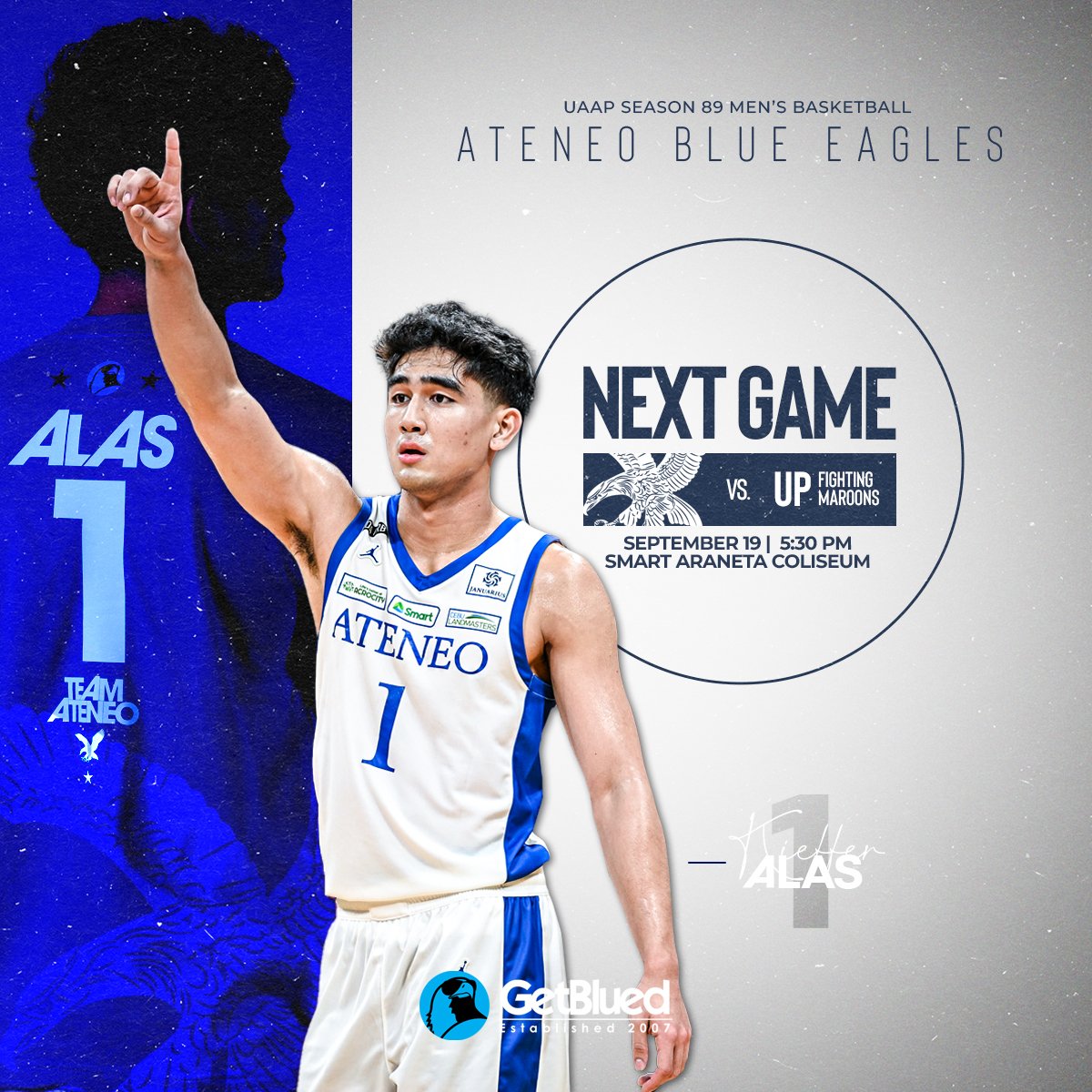 GetBlued's tweet photo. It may be a different team but it's always the same ONE BIG FIGHT! ๐ฆ
๐
Battle of Katipunan.
Ateneo vs UP.
September 18, Saturday.
Smart Araneta Coliseum
#OBF #TeamAteneo #UAAPSeason89 #GetBlued https://t.co/RC5CnwQSzJ