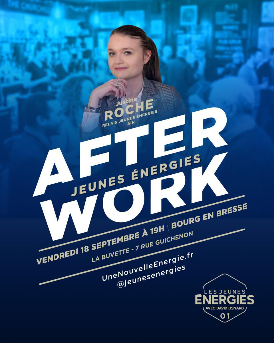 JeunesEnergies's tweet photo. 📆 Rendez-vous ce soir à avec notre relais Jeunes Énergies, Justine Roche, et notre jeunesse combattante de l’Ain !

📈 Il est temps de rejoindre la mobilisation partout en France pour faire gagner @davidlisnard.

✅ Cap sur 2027 ! https://t.co/z7oAScWEa9