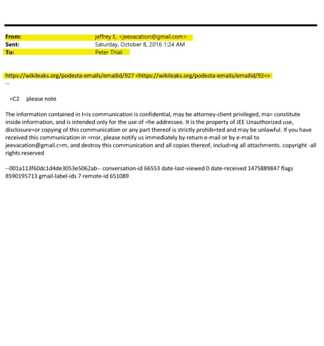 gabriel_draghi's tweet photo. La fois où Jeffrey #Epstein a envoyé à Peter #Thiel un lien vers les e-mails de #Podesta publiés par WikiLeaks.
#EpsteinFiles https://t.co/dAhMppt1uA