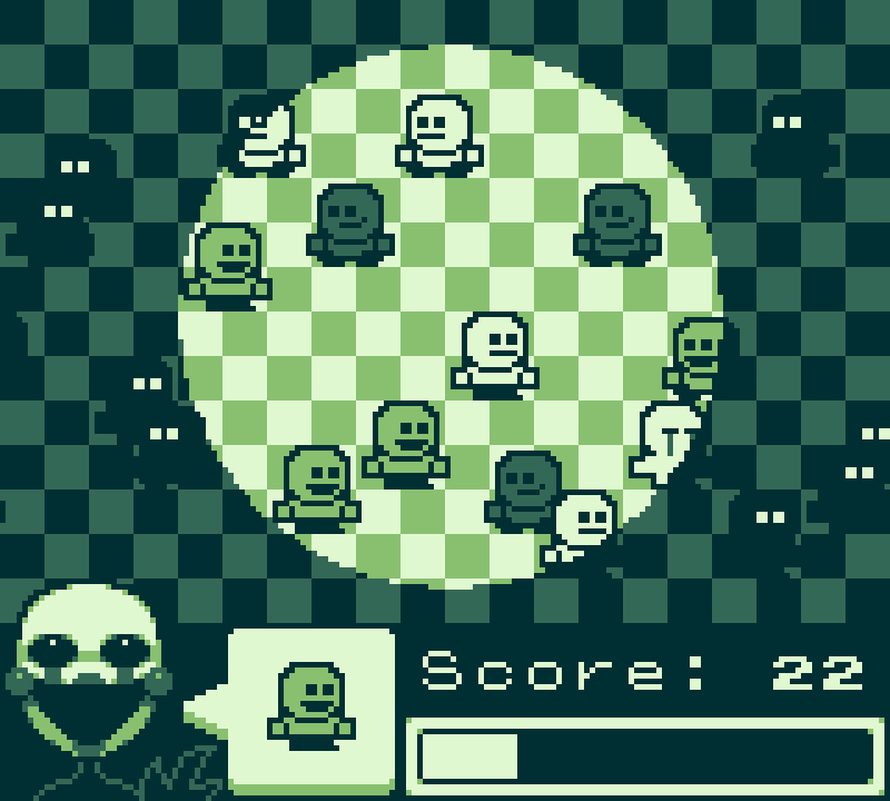 frickbearsgames's tweet photo. Game: Puppet Patrol
The Marionette will ask for help finding it's assigned child, try to find the one it wants in the dark.
Token Output: 1 token per requested kid, 3 for a crying child, becomes 2 and 5 respectively with a combo going
Left Click - Select
Right Click - Flashlight https://t.co/SjLnlhkf3y