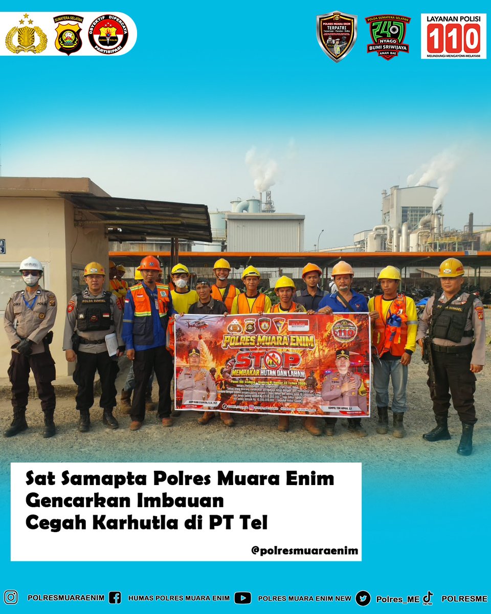 Polres_ME's tweet photo. Cegah Karhutla, Sat Samapta Polres Muara Enim Imbau Warga dan Karyawan PT Tel
Selama kegiatan berlangsung, situasi di areal PT Tel terpantau aman, kondusif, dan terkendali.
#PolresMuaraEnim #SatSamapta #CegahKarhutla #Karhutla #PTTel #PencegahanKarhutla #Kamtibmas #PoldaSumsel https://t.co/jSQMaxCMYQ
