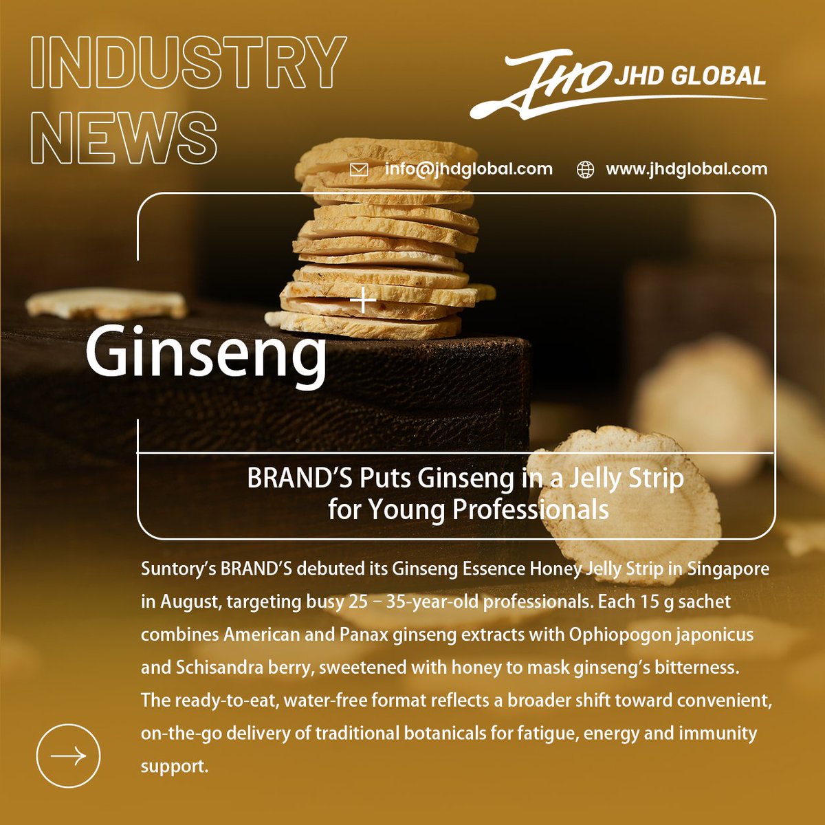 JhdGlobal's tweet photo. BRAND'S Puts Ginseng in a Jelly Strip for Young Professionals
Each 15 g sachet combines American and Panax ginseng extracts with Ophiopogon japonicus and Schisandra berry, sweetened with honey to mask ginseng's bitterness.
Source: NutraIngredients - https://t.co/CoM9KLSBtw https://t.co/MhevJffjMl