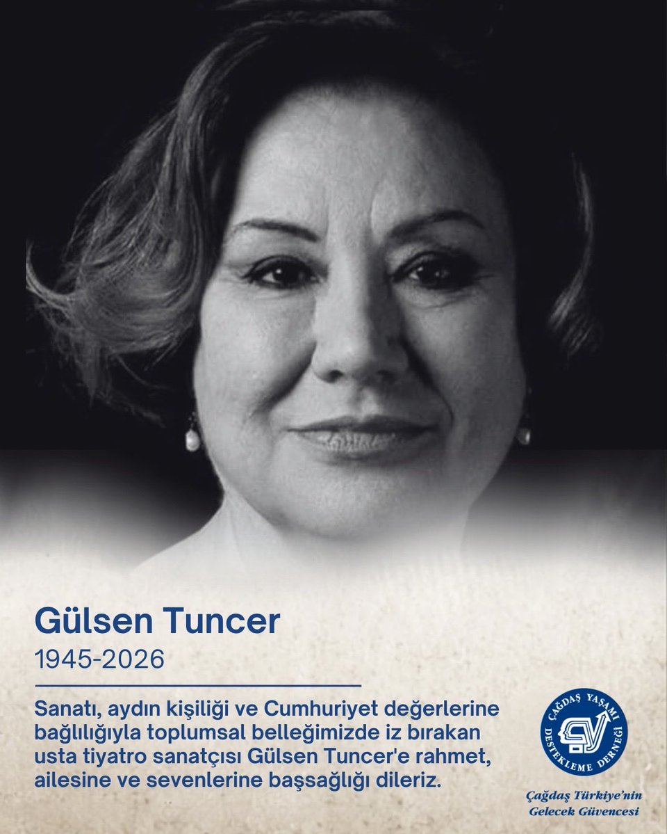 CagdasYasamDD's tweet photo. Sanatı, aydın kişiliği ve Cumhuriyet değerlerine bağlılığıyla toplumsal belleğimizde iz  bırakan usta tiyatro sanatçısı Gülsen Tuncer'e rahmet, ailesine ve sevenlerine başsağlığı dileriz. https://t.co/9Tubb6H1dg