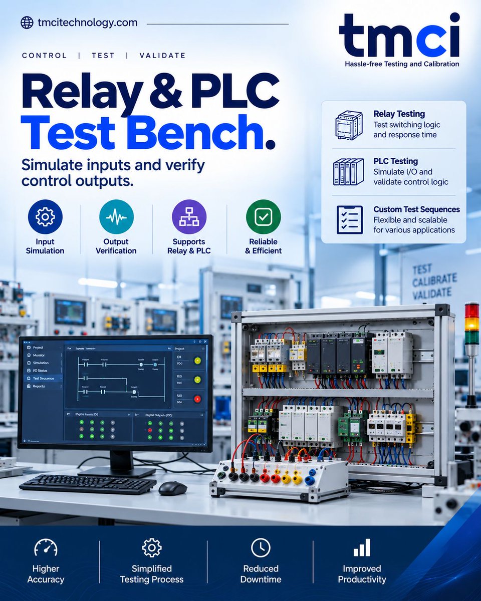 tmcitechnology's tweet photo. ⚙️ Control. Test. Validate.

Test Smarter. Validate with Confidence.

🌐 https://t.co/XxXgDLe8DF

#TMCITechnology #RelayTesting #PLCTesting #TestBench #IndustrialAutomation #ControlSystems #ElectricalTesting #AutomationTesting #PLC #Relay #ControlEngineering https://t.co/tvNy649xZc