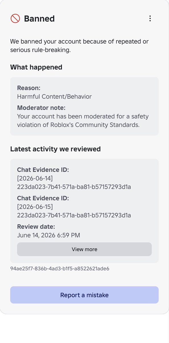 quinceeboy's tweet photo. my account “quinceecboy” was randomly terminated for harmful content/behavior, this happened 3 months ago and i sent an appeal and they took 2 months to respond just to deny it, i’ve shown clear evidence that i was compromised on those 2 days and roblox completely blew it off. https://t.co/brhENGZ44D