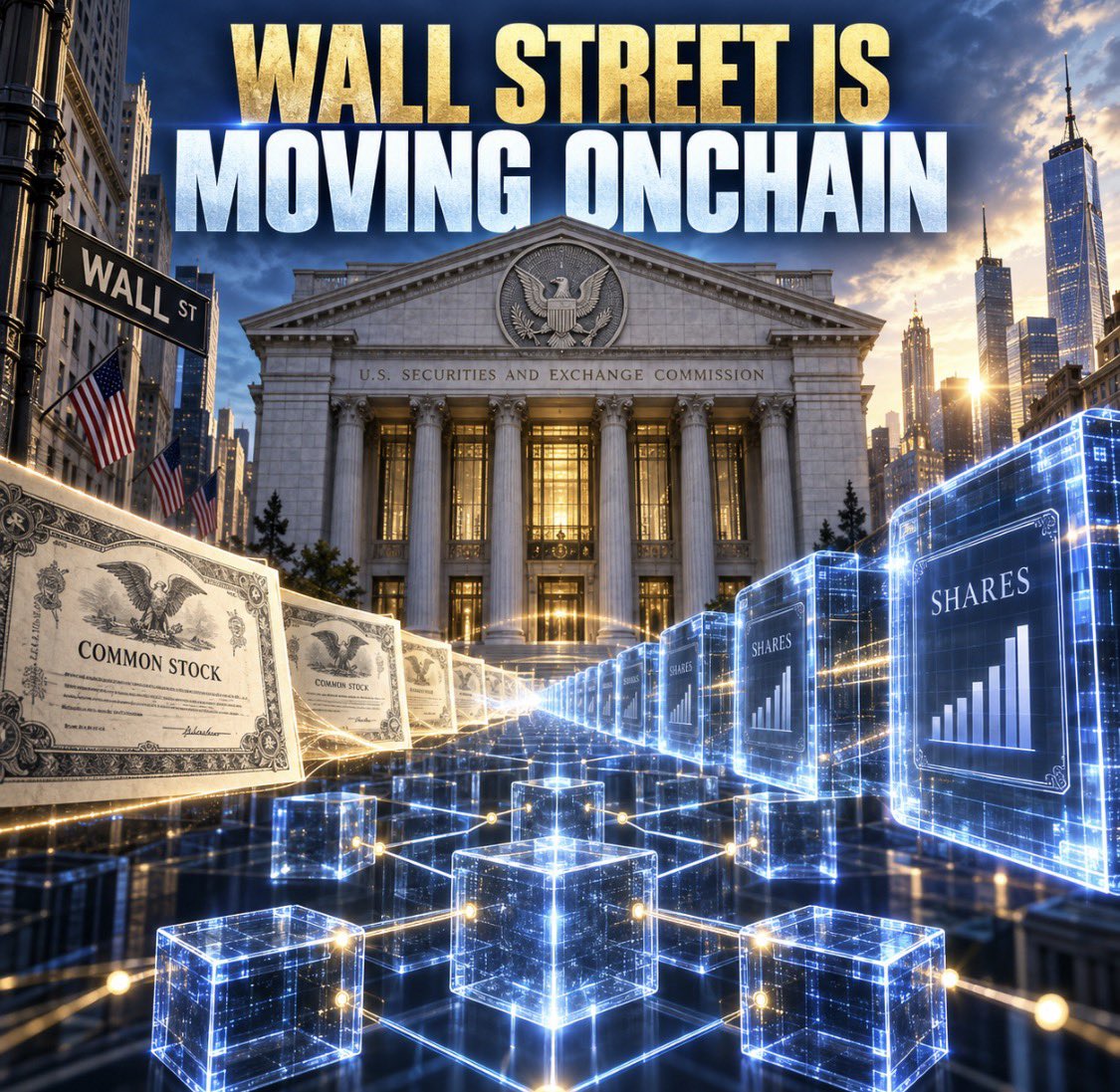 MandoCT's tweet photo. This is much bigger than another crypto headline.

The SEC has opened a regulated pathway for REAL US stocks to trade on public blockchains.

Not synthetic tokens that simply follow a share price.

Actual ownership with voting rights, dividends and the same protections as traditional shares.

Qualifying platforms will receive a five-year window to build blockchain-based markets using smart contracts and liquidity pools without registering as full national exchanges.

This could eventually mean:

24/7 markets
Faster settlement
Lower costs
Fractional ownership
Greater global accessibility
Stocks used instantly as onchain collateral

People still think crypto is only about speculation.

Meanwhile, the infrastructure for the next generation of global finance is being built right in front of them.

Wall Street is not defeating blockchain.

Wall Street is moving onto it.

This is the real-world asset revolution, and we are still incredibly early.

Mando CT

Source: @CoinDesk ⁠