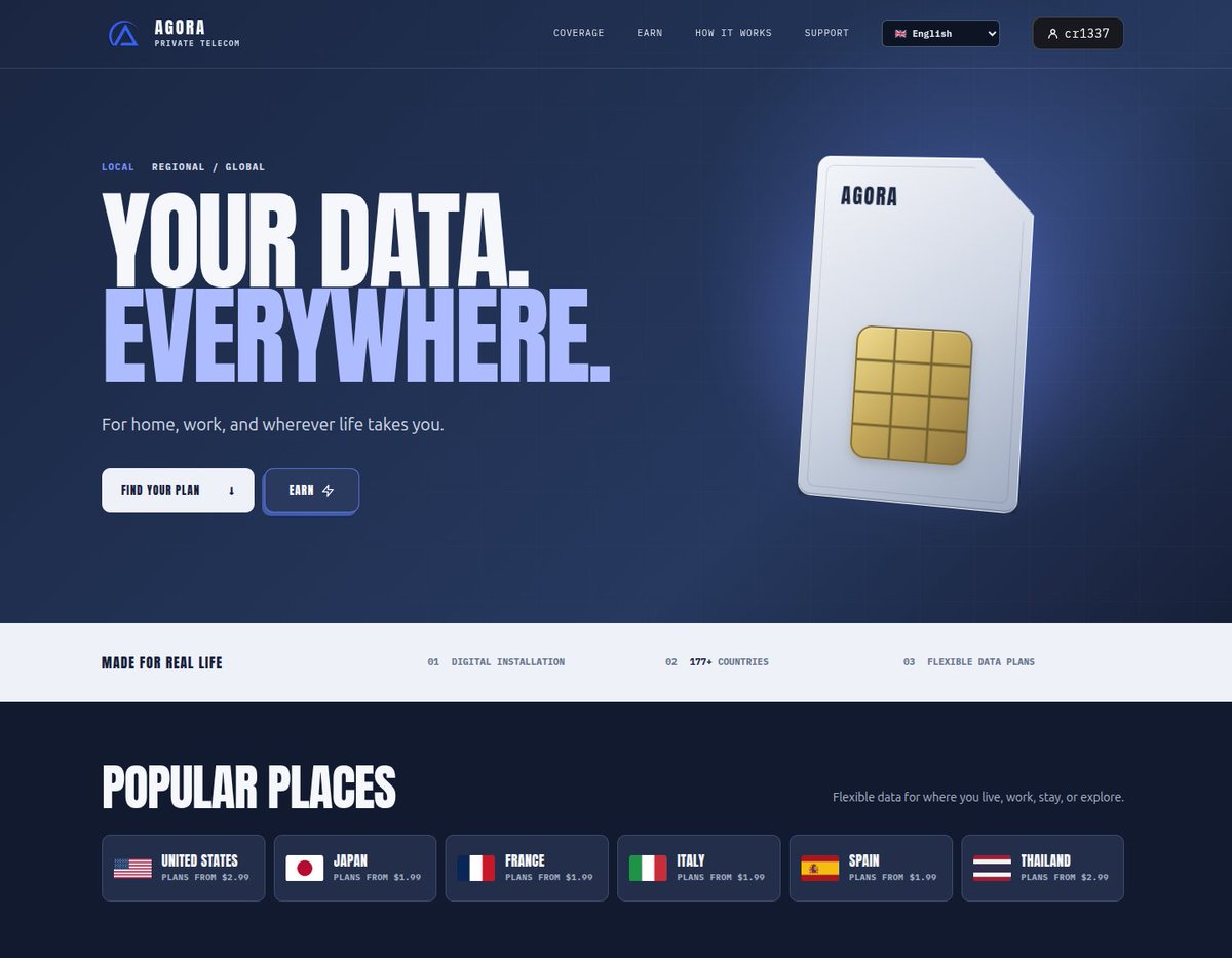 CR1337's tweet photo. My friends at @AgoraPrivacy are now also offering global eSIM data plans with local, regional, and worldwide coverage, perfect for travel, work, and everyday use:

https://t.co/HMPXveFEA9 https://t.co/xMgWfjWi74