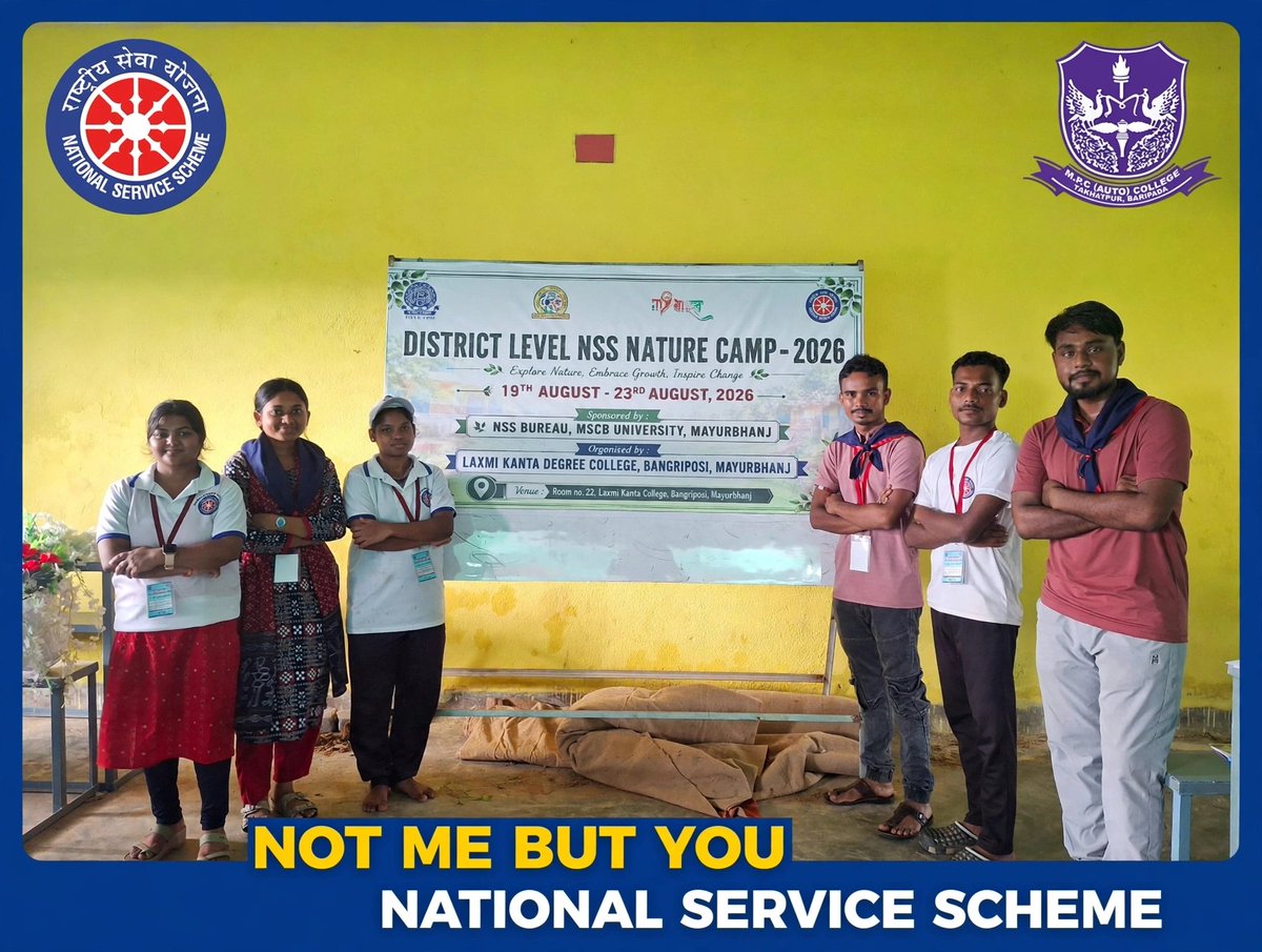 mpcautonsswing's tweet photo. Throwback to District Level NSS Nature Camp 2026 🌿  
 Our 6 NSS Volunteers from MPC Autonomous College, Baripada successfully participated at LK Degree College, Bangriposi.🌱  
Congratulations once again to all!💐✨ https://t.co/gdPTt9oSPw