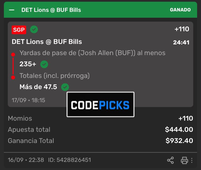 CodePicksMx's tweet photo. Se ganó! 🥰🫶🏾
🎯 Josh Allen 235+ yardas por pase ✅
📈 Over 47.5 puntos ✅
+110 COBRADO 📈
¿Quién se subió? 🫡
#NFL #CodePicks https://t.co/E4su8f4pjt