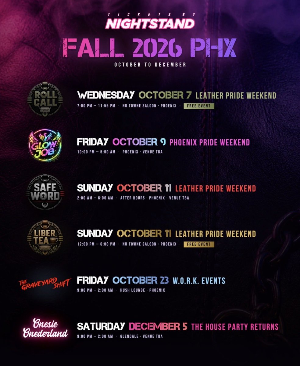 nightstandexplr's tweet photo. Check out the full line up of events for Phoenix Pride on Nightstand https://t.co/akha7nCPzt ✨🔥🐬 https://t.co/Tz8mKsOCRo