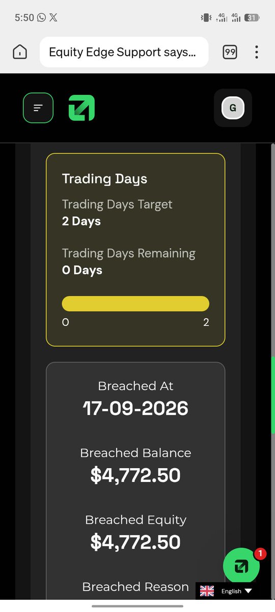 G_a2haire's tweet photo. The same issue led to @EquityEdgeUK closing my 5k 2 step  legacy account claiming it's a daily drawdown violation when my calendar shows minus -174$..And they haven't given me a clear explanation... Just a bunch of clowns https://t.co/SevvXiq5i2