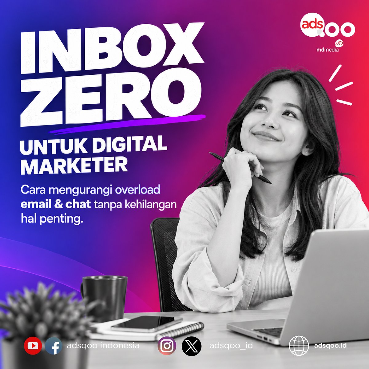 Adsqoo_id's tweet photo. Inbox Zero bukan berarti semua pesan harus habis. Yang penting bukan berapa banyak pesan yang sudah dibalas, tapi apakah pesan penting ttp terpantau dan ditangani pada waktu yang tepat.

https://t.co/qPfWxYgUzg

#AdsQoo #DigitalMarketing #InboxZero #MarketingTips #DigitalMarketer https://t.co/IVYkiM8WLK