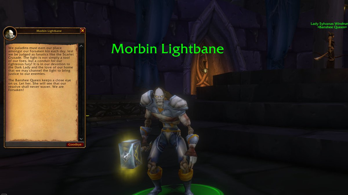 TheRedShirtGuy's tweet photo. New Forsaken paladin NPC hanging out with Sylvanas. https://t.co/4jhCliCmRw