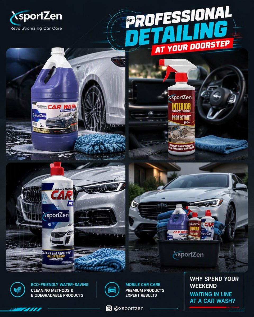 AmbroseRarick's tweet photo. Why waste your weekend waiting at a car wash? Xsportzen Mobile Car Wash brings premium, eco-friendly detailing to your home or office. From exterior shine to deep interior care, we handle every detail on your schedule. DM us to book today. https://t.co/ndMOESaUGo