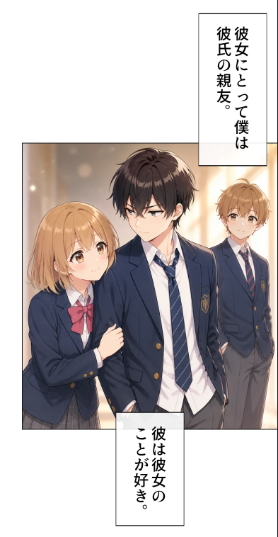 gizacomi's tweet photo. 【切なすぎる三角関係――💔校】
『勝ちたい僕と冷たい君』

📖あらすじ
仲の良い親友カップルを、いつも一番近くで見守っている「僕」。
微笑ましい二人を応援する一方で、僕の胸には誰にも言えない秘密があった――。
それは、親友である「彼」に向けられた、届くはずのない恋心。
叶わないと知りながらも溢れてしまう想いと葛藤を描く、ビターで切ない青春ラブストーリー。

👀 気になる本編はこちらから👇
https://t.co/P8nqmaAzyg

#ギザコミ #WEBTOON #縦読みマンガ #マジンスタジオ #BL #青春 #恋愛 #切ない