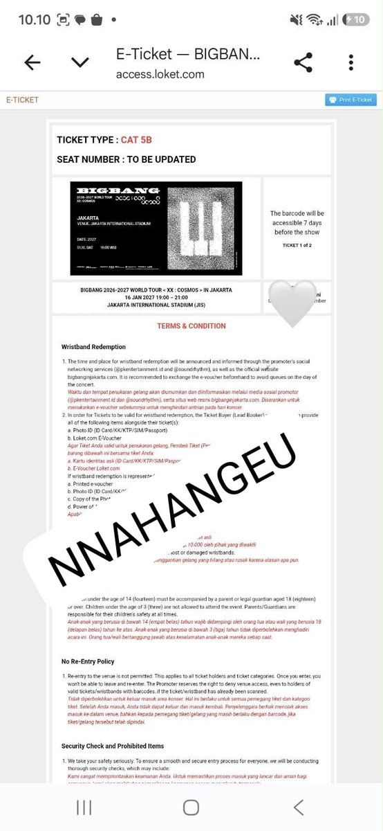 NnaHanGeu's tweet photo. hi guys!! gw mau wts tiket bigbang jakarta 1 pax di CAT 5B karena gw upgrade seat nya nanti diurus sampe tiket fisik juga soalnya nontonnya bareng gue wkkwkw 😭😭 jadi amaannn seat kita sebelahan juga drop a reply yaa atau bs dm gw jugaa!! 

wts bigbang cosmos jakarta https://t.co/XCtqDxkSJQ