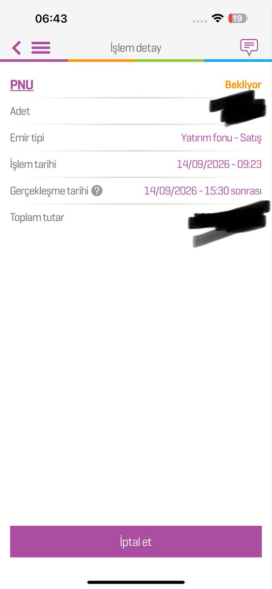 ozgur0700's tweet photo. @bisidicem_m @atibaaaa19 Mkk da 14.09 da işlem tarihi var  hareket acıklaması fon satış blokaja alma(tefasp) tasvife sürecine kalmaz demi https://t.co/rS0Wf8ymuh