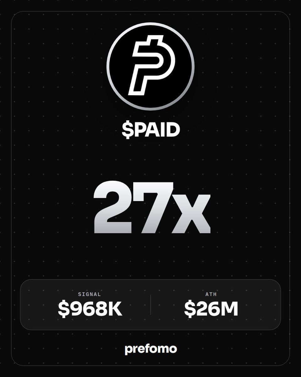 prefomo_fun's tweet photo. $PAID went 27x. We'll keep watching

https://t.co/bAkGy4qmBt https://t.co/wwrEyGnAQx