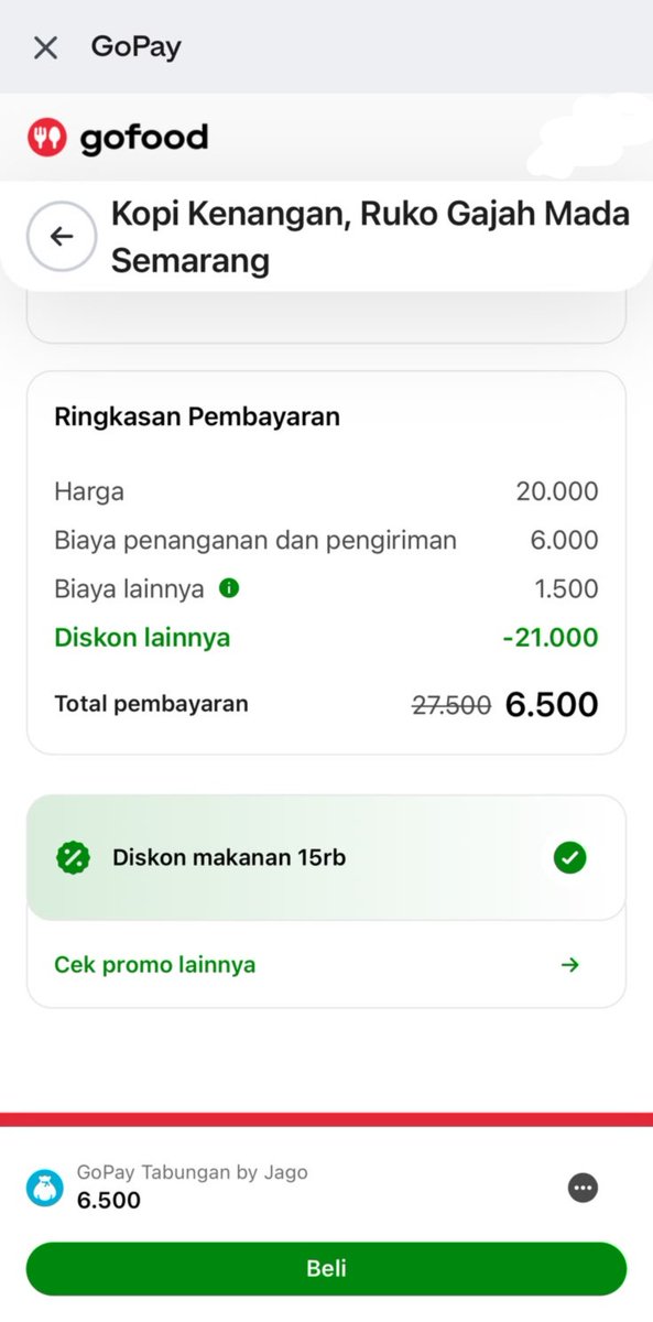 2093alvin's tweet photo. Coba tebak aku bayar berapa buat GoFood? 👀
Nggak nyangka ternyata ada promo dari GoPay yang bikin pesanan jadi semurah ini. 😂
#GoFoodmulaidari5000diGoPay https://t.co/WCpQEgzqfS