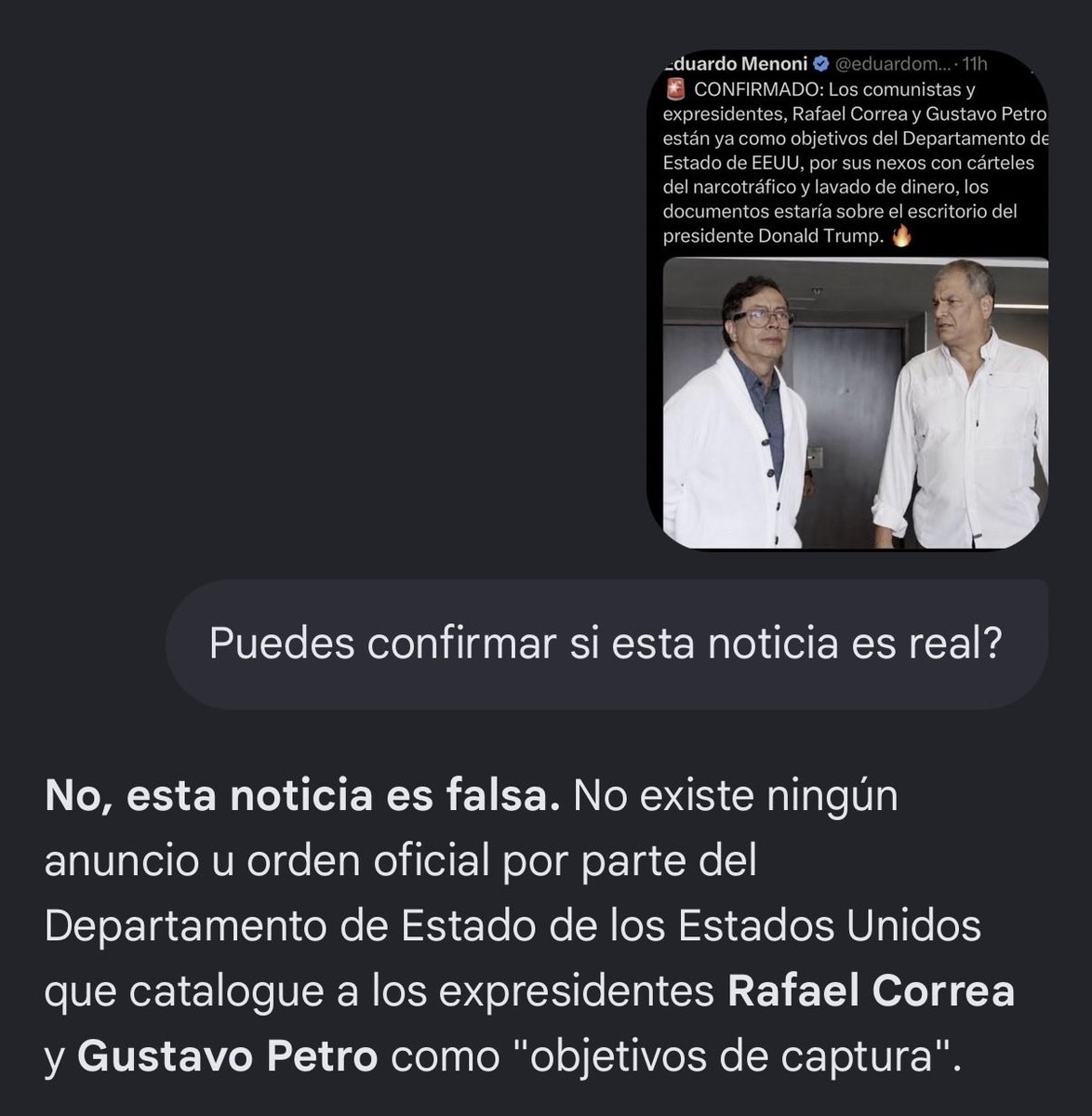 jnmy18's tweet photo. @eduardomenoni Dice la IA que vales gaver y dejes de publicar noticias falsas https://t.co/c7rtyDW2Wm