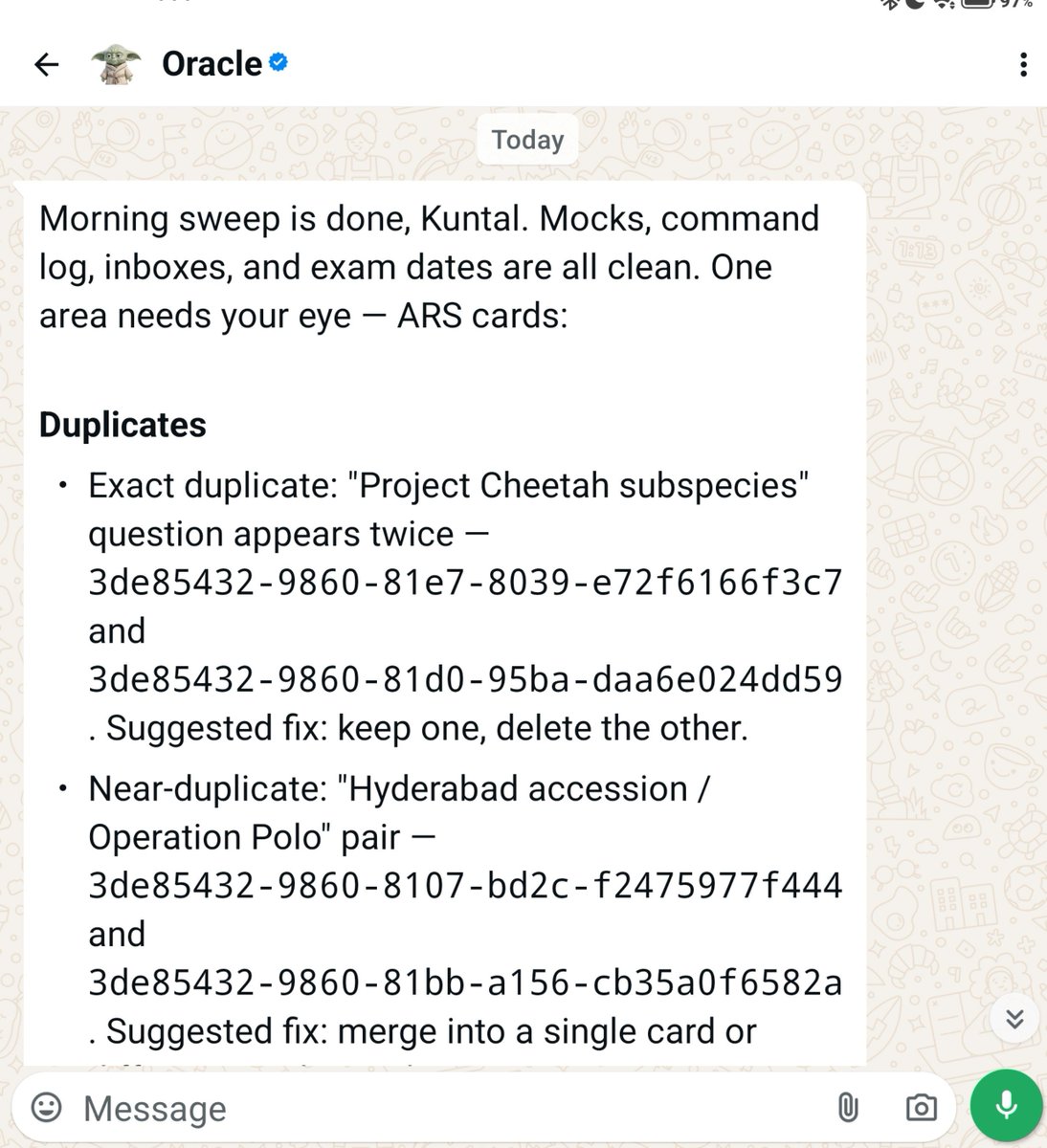 Oracle — an autonomous Muse agent doing 24/7 Notion database maintenance