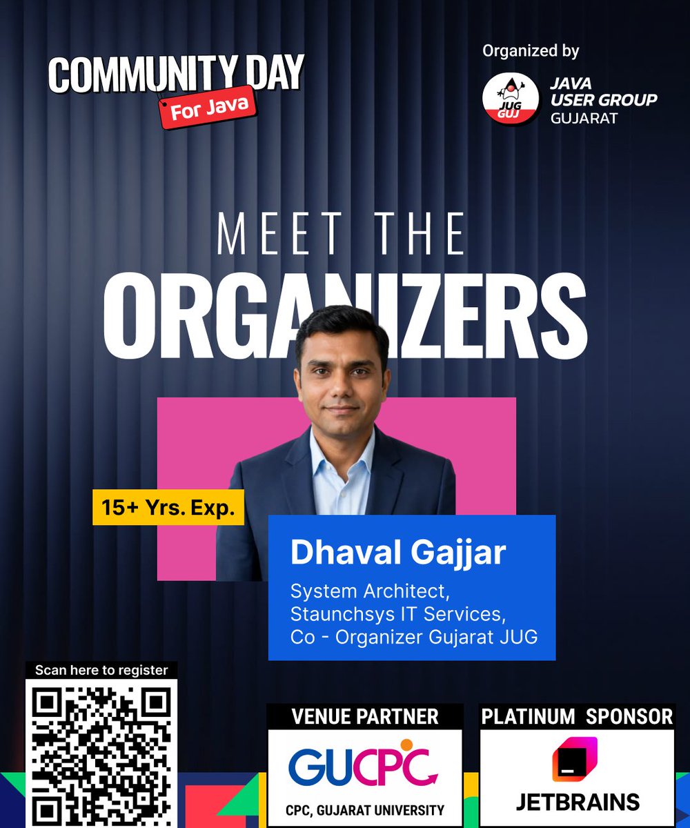 cd4java's tweet photo. π Meet the Organizers behind Community Day for Java 2026!
The people working behind the scenes to bring together speakers, sessions, sponsors, volunteers and the Java community. π
π
24 Oct
π CPC, Gujarat University, Ahmedabad
#java #cd4j2026 #communitydayforjava https://t.co/FiZMLxZwpU